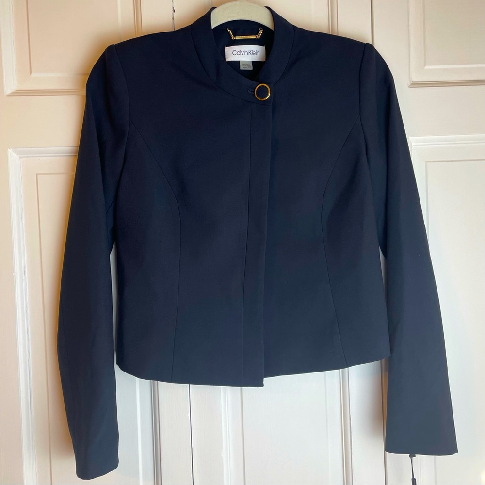 NWT! Calvin Klein Cropped Jacket with Gold Accented Button | Size 2P